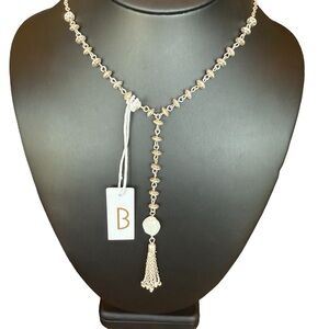 Bancroft New With Tags Silver Tone Pearl Y Tassel Necklace Ball Bead Disc Chain